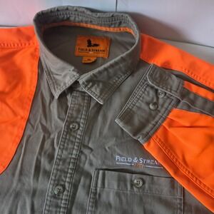Field & Stream Mens XL Shooting Shirt Blaze Orange Khaki hydroRepel Hunting Top